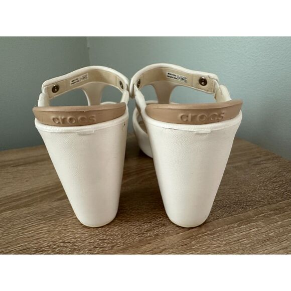 Crocs Cyprus V White Tan Heels Open Toe Sandals Women's Size 8 - Picture 10 of 10